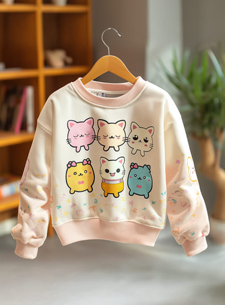 Cute Kitty Print Sweatshirt for Kids69:213 70:216